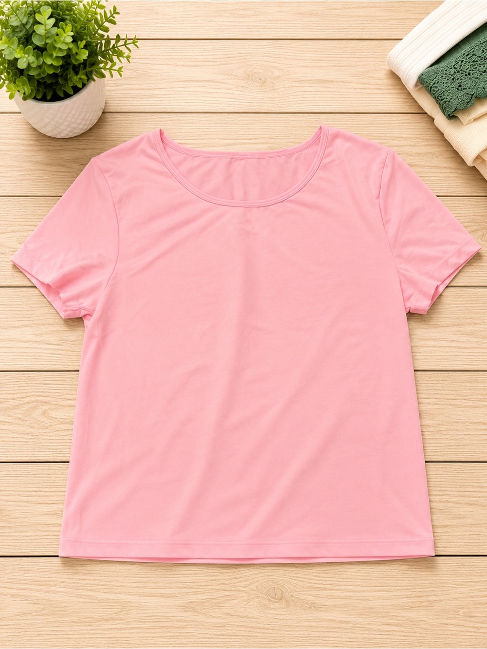 OQQ fitted Classic Pink Scoop Neck Women's Top